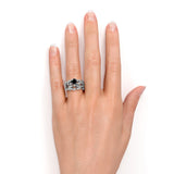 Modern Art Deco 1.50 Carat Round Brilliant Cut Lab Black Diamond and Leaf Bridal Ring Set in White Gold