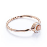 Petite Round Shape Peachy Pink Morganite and Diamond Halo Engagement Ring in Rose Gold