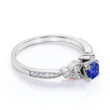 Leaves 1 Carat Round Cornflower Blue Sapphire and Diamond Modern Art Deco Engagement Ring in White Gold