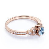 Leaves 1 ct Round Aquamarine Art Deco Engagement Ring