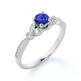 Leaves 1 Carat Round Cornflower Blue Sapphire and Diamond Modern Art Deco Engagement Ring in White Gold