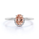 Antique 1.65 Carat Oval Cut Salmon Morganite and Diamond Crown Engagement Ring in White Gold