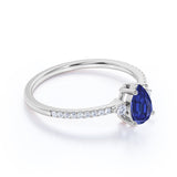 1.30 Ct Pear Lab Sapphire Three Stone Engagement Ring