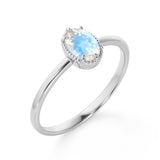 Vintage Inspired 1.50 Carat Oval Rainbow Moonstone and Classic 6 Prong Engagement Ring in White Gold