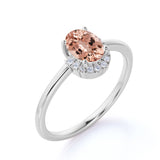 Antique 1.65 Carat Oval Cut Salmon Morganite and Diamond Crown Engagement Ring in White Gold