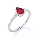 1.25 ct Pear Lab-Created Ruby Pave Engagement Ring