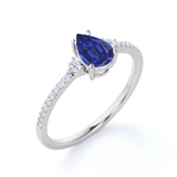 1.30 Ct Pear Lab Sapphire Three Stone Engagement Ring