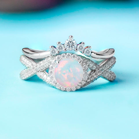 Twisted 1.50 Ct Round Cut Lab Created Opal Wedding Ring Set