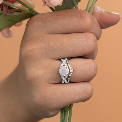 Twisted 1.50 Ct Round Cut Lab Created Opal Wedding Ring Set