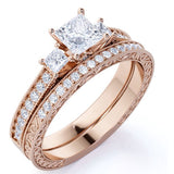 Beautiful 1.35 Carat Princess cut Real Moissanite Wedding Ring Set in 18k Rose Gold Over Silver