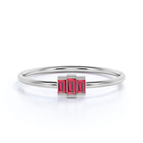 Gradient 0.45 Carat Baguette Shape Lab Ruby and Petite Trilogy Engagement Ring in White Gold