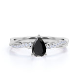 Twisted 1.75 Carat Teardrop Lab Made Lab Black Diamond and Infinity Engagement Ring in White Gold