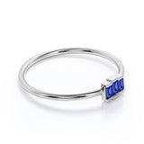 Gradient 0.45 Carat Baguette Shape Corn Blue Sapphire and Petite Trilogy Engagement Ring in White Gold