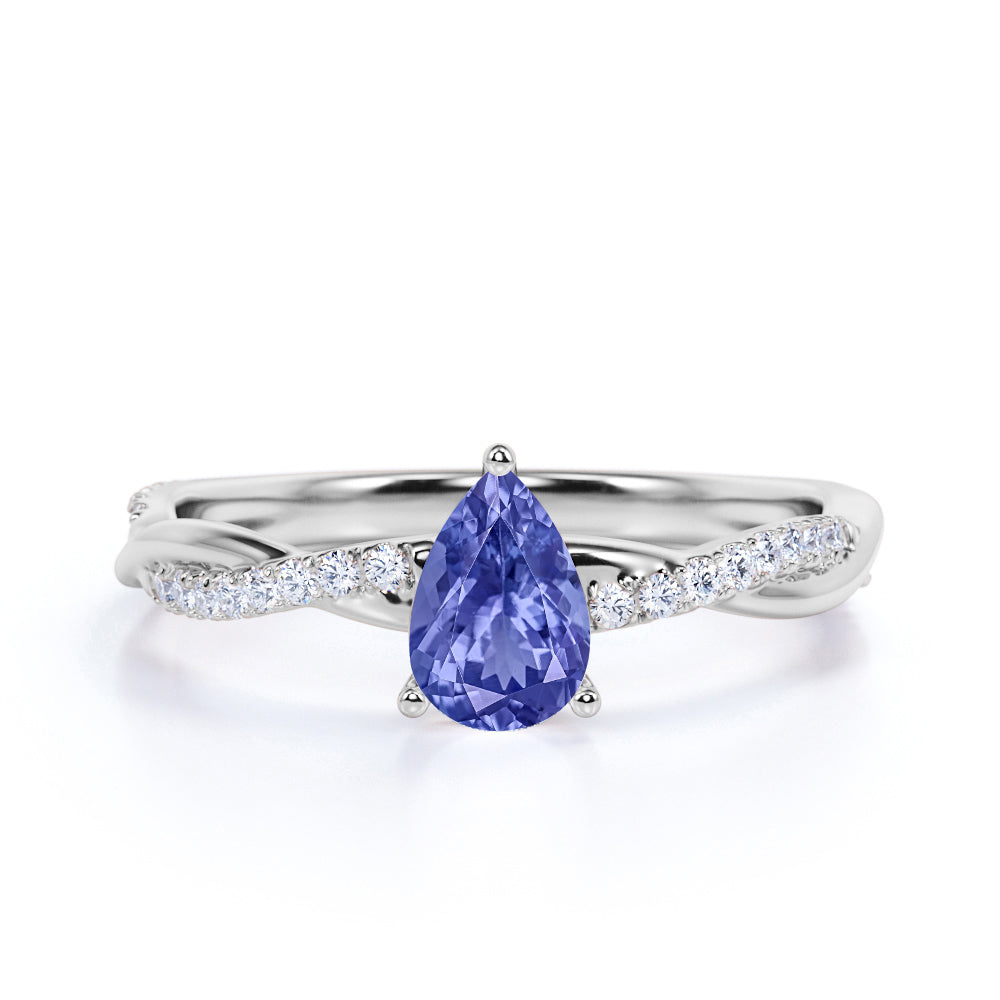 Twisted 1.75 Carat Teardrop Lavender Tanzanite and Diamond Infinity Engagement Ring in White Gold