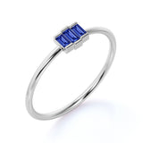 Gradient 0.45 Carat Baguette Shape Corn Blue Sapphire and Petite Trilogy Engagement Ring in White Gold
