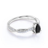 Twisted 1.75 Carat Teardrop Lab Made Lab Black Diamond and Infinity Engagement Ring in White Gold
