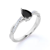 Twisted 1.75 Carat Teardrop Lab Made Lab Black Diamond and Infinity Engagement Ring in White Gold