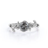 0.5 Carat Leaf Design Round Shape Salt And Pepper Diamond Vintage Nature-Inspired Engagement ring In 18K White Gold Plating Over Silver