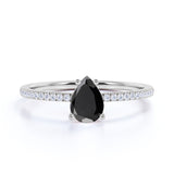 Simple 1.25 Carat Pear Shape Lab Lab Black Diamond and Fishtail Engagement Ring in White Gold