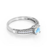 Pave Setting 1.50 Carat European Round Rainbow Moonstone and Diamond Milgrain Engagement Ring in White Gold