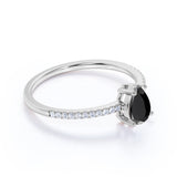 Simple 1.25 Carat Pear Shape Lab Lab Black Diamond and Fishtail Engagement Ring in White Gold