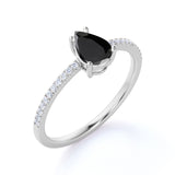 Simple 1.25 Carat Pear Shape Lab Lab Black Diamond and Fishtail Engagement Ring in White Gold