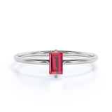 Dainty 0.50 Carat Emerald Shaped Lab Ruby and Classic Solitaire Engagement Ring in White Gold