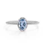 Perfect Bezel Setting 1 Carat Oval Aquamarine and Twisted Rope Engagement Ring in White Gold