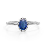 Perfect Bezel Setting 1 Carat Oval Purplish Blue Sapphire and Twisted Rope Engagement Ring in White Gold