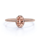 Perfect Bezel Set Setting 1 Carat Oval Baby Pink Morganite and Twisted Rope Engagement Ring in Rose Gold