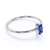 Dainty 0.50 Carat Emerald Shaped Purplish Blue Sapphire and Classic Solitaire Engagement Ring in White Gold