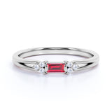 Split Shank 1 Carat Lab Ruby and 7 Stone Diamond Engagement Ring in White Gold