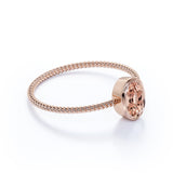 Perfect Bezel Set Setting 1 Carat Oval Baby Pink Morganite and Twisted Rope Engagement Ring in Rose Gold