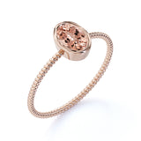 Perfect Bezel Set Setting 1 Carat Oval Baby Pink Morganite and Twisted Rope Engagement Ring in Rose Gold