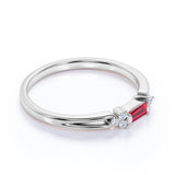 Split Shank 1 Carat Lab Ruby and 7 Stone Diamond Engagement Ring in White Gold