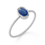 Perfect Bezel Setting 1 Carat Oval Purplish Blue Sapphire and Twisted Rope Engagement Ring in White Gold