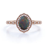 Vintage 1.50 Ct Oval Cut Lab Created Black Opal Engagement Ring