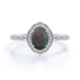 Vintage 1.50 Ct Oval Cut Lab Created Black Opal Engagement Ring