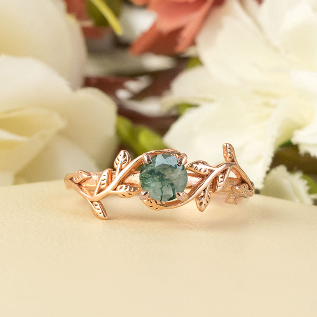 Natural green sapphire engagement ring, gold leaf ring / Tilia | Eden  Garden Jewelry™