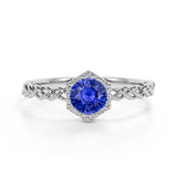Chain Design 1.25 Carat Round Brilliant Cut Australian Blue Sapphire and Best Solitaire Engagement Ring in White Gold