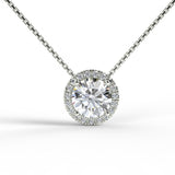 Solitaire 1.25 Carat Round Cut Real Moissanite Halo Pendant Necklace in 18k White Gold Over Silver