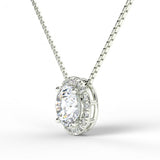 Solitaire 1.25 Carat Round Cut Real Moissanite Halo Pendant Necklace in 18k White Gold Over Silver
