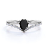 Contoured 1.50 Carat Teardrop Lab Lab Black Diamond and Split Shank Engagement Ring in White Gold