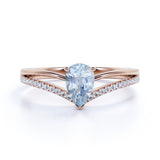 Contoured 1.50 Carat Teardrop Aquamarine and Split Shank Diamond Engagement Ring in Rose Gold