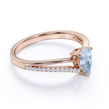 Contoured 1.50 Carat Teardrop Aquamarine and Split Shank Diamond Engagement Ring in Rose Gold