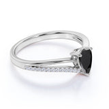 Contoured 1.50 Carat Teardrop Lab Lab Black Diamond and Split Shank Engagement Ring in White Gold
