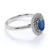 Twist Curl 2.50 Carat Ovoid Shape Purplish Blue Sapphire and Diamond Halo Huge Engagement Ring in White Gold