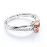 Contoured 1.50 Carat Teardrop Orange Pink Morganite and Split Shank Diamond Engagement Ring in White Gold