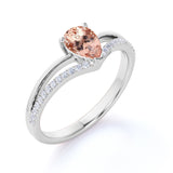 Contoured 1.50 Carat Teardrop Orange Pink Morganite and Split Shank Diamond Engagement Ring in White Gold