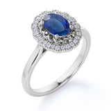 Twist Curl 2.50 Carat Ovoid Shape Purplish Blue Sapphire and Diamond Halo Huge Engagement Ring in White Gold